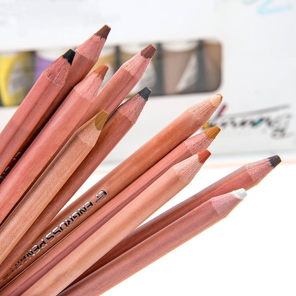 12Pcs Wood Pastel Pencil Set Basis Skin Pastel Color Pencil for Artist Drawing School Office Lapices De Colores Pencils Supplies