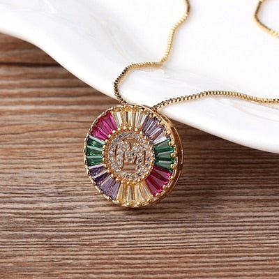 Nidin New Fashionable Rainbow Micro Pave CZ Cubic Zirconia A-Z Initials Letter Pendant Necklaces For Women Family Jewelry Gift