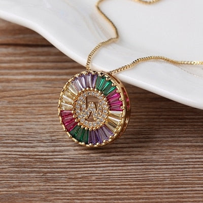 Nidin New Fashionable Rainbow Micro Pave CZ Cubic Zirconia A-Z Initials Letter Pendant Necklaces For Women Family Jewelry Gift