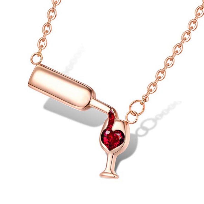 Love Wine Pendant Necklace Woman Necklaces and Pendant Cubic Zirconia Unique Design Jewelry