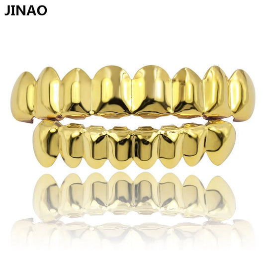 Hip Hop 8/8 Gold Color Grillz Set Top & Bottom Grills Dental Mouth Punk Teeth Caps Cosplay Party Tooth Rapper Halloween Jewelry