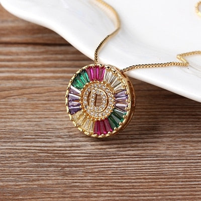 Nidin New Fashionable Rainbow Micro Pave CZ Cubic Zirconia A-Z Initials Letter Pendant Necklaces For Women Family Jewelry Gift