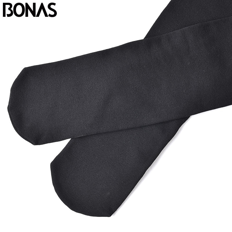 BONAS Women Winter Warm Tights High Elastic Velvet Winter Pantyhose Sexy Keep Warm Legins Female Double Crotch Tights