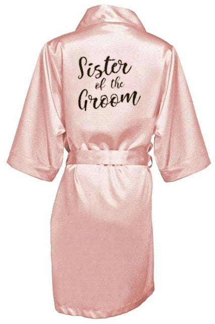 new bride bridesmaid robe with white black letters mother sister of the bride wedding gift bathrobe kimono satin robes