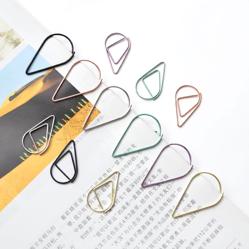 10pcs/pack Metal Paper Clip Gold Silver Black Green Color Bookmark Stationery Office Accessory School Supply