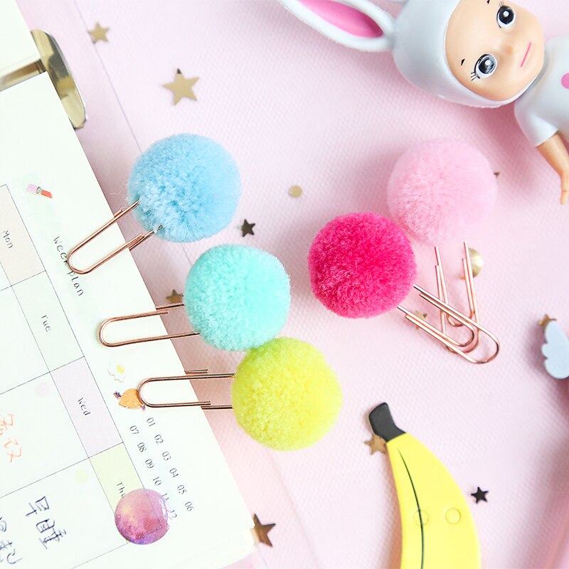 12 pcs Cute pompon ball bookmark Metal clips Color bulb page holder book accessories Stationery office school supplies F108