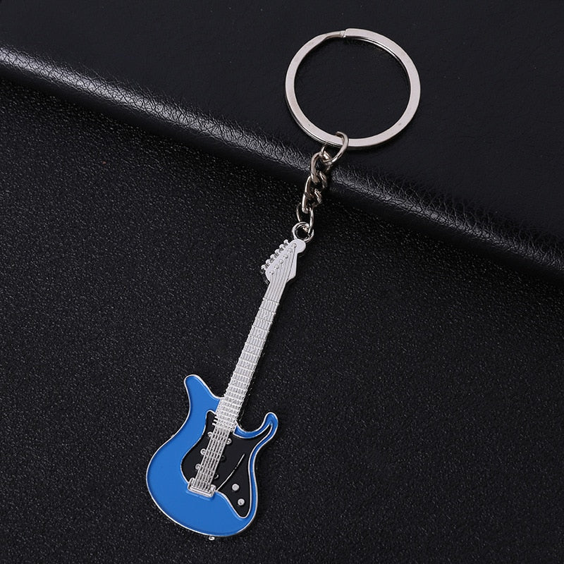 Men Womens Guitar Keychains pink blue red black Key Chain Charms for Bag Musician Jewelry Car Keyring Accessories Gift 2022