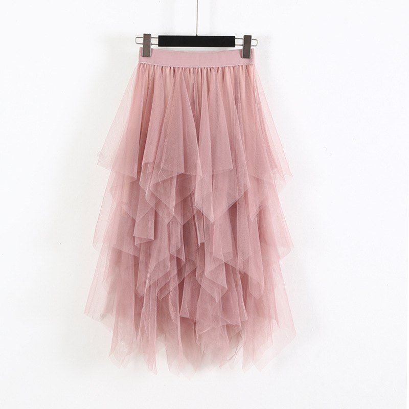 Party Skirt Elastic High Waist Long Tulle Skirt Women Irregular Hem Mesh Tutu Skirt Ladies