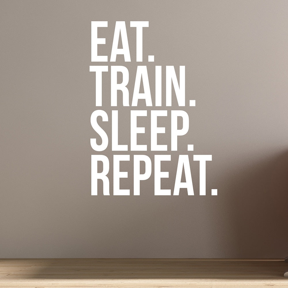 Eat Train Sleep Repeat Fitness Wall Decal Quote for Gym Kettlebell Crossfit Motivational Quotes Art Stickers Home Decor