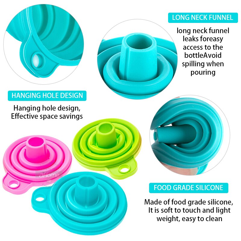 Silicone Folding Funnels Kitchen Tools Kitchen Accessory Foldable Funnel Mini Silicone Collapsible Portable Funnel