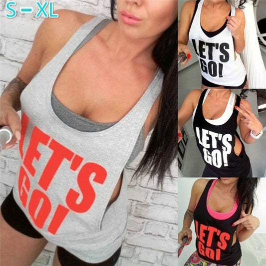 Ladies Sport Top Women Wear Tank  -Gym Crossfit Dance Top Letter Tank Tops Loose Letter Summer Gym Tee