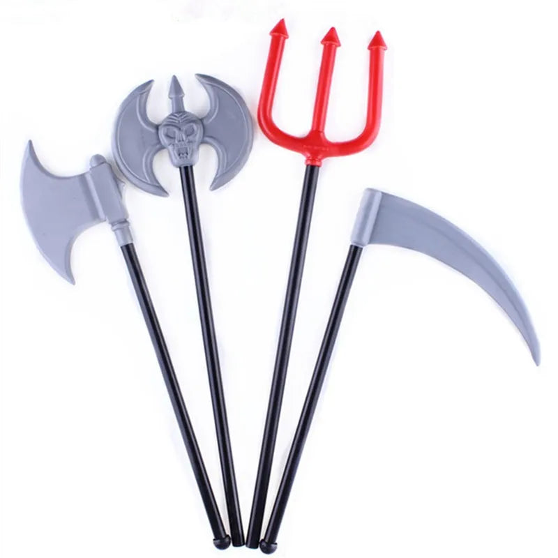 Kids Tricky Toys Plastic Devil Weapons Funny Halloween Props Cattle Fork Party  Accessory Plastic Sickle and Plastic Axe Pirate