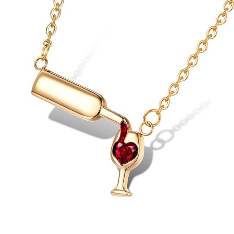 Love Wine Pendant Necklace Woman Necklaces and Pendant Cubic Zirconia Unique Design Jewelry