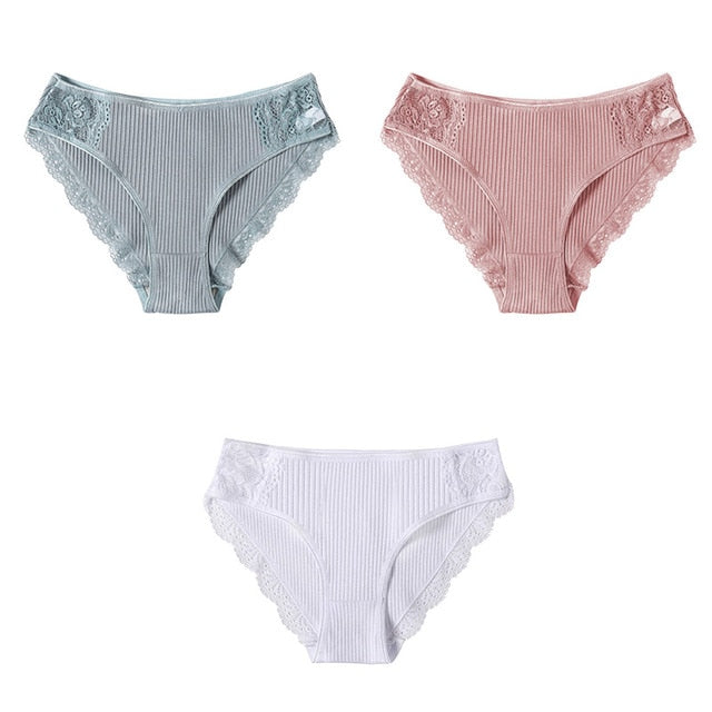 3PCS/Set Cotton Underwear Women's Panties Comfort Underpants  Floral Lace Briefs For Woman Sexy Low-Rise Pantys Intimates M L XL