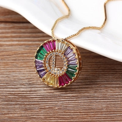 Nidin New Fashionable Rainbow Micro Pave CZ Cubic Zirconia A-Z Initials Letter Pendant Necklaces For Women Family Jewelry Gift