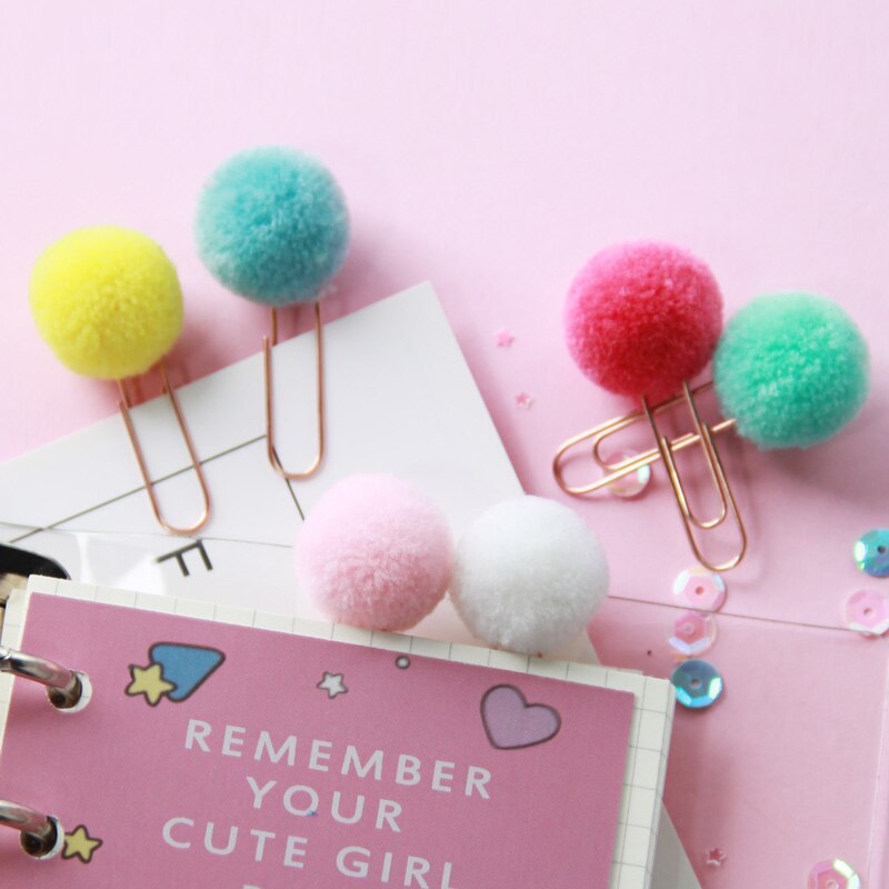 12 pcs Cute pompon ball bookmark Metal clips Color bulb page holder book accessories Stationery office school supplies F108