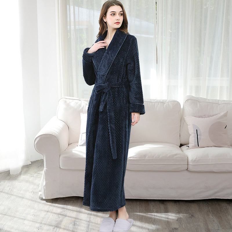 Winter Long Coral Fleece Bathrobe Kimono Warm Flannel Bath Robe Men Cozy Robes Night Sleepwear Women Dressing Gown