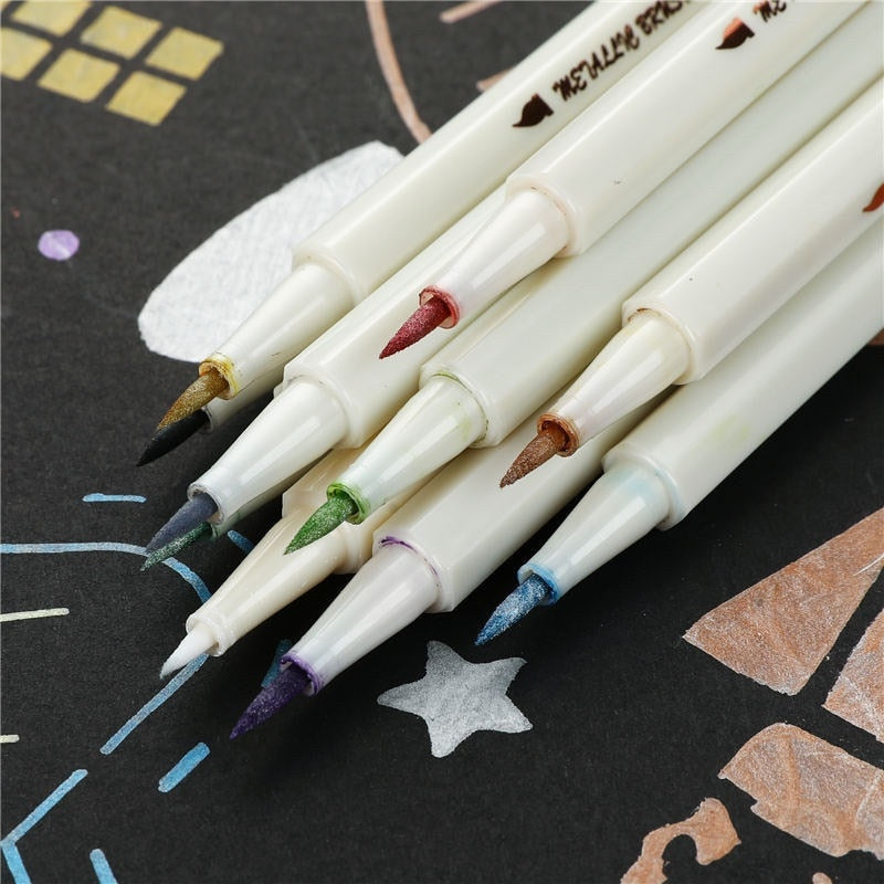 10pcs Metallic Color Brush Marker Pen Set Soft Painting Drawing Hand Lettering Calligraphy School Home DIY Art Supplies A6965