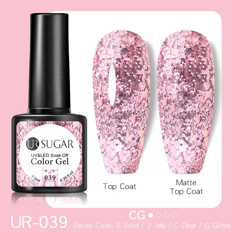 UR SUGAR 7.5ml Glitter UV Gel Nail Polish Glitter Sequins Soak Off UV Gel Varnish Colorful Nail Gel Polish DIY Nail Art Polish