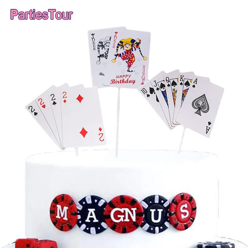 Poker Cake Topper Las Vegas Playing Card  Dice Games Casino Cake Decor Playing card Games Themed Birthday Party Supplies