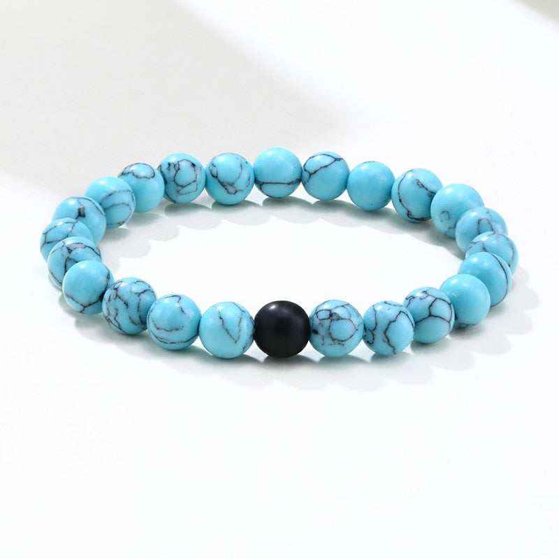 Vnox Casual 8 mm Beads Chain Bracelets for Men Women Special Birthday BFF Friendship Gifts Unisex Elastic Jewelry