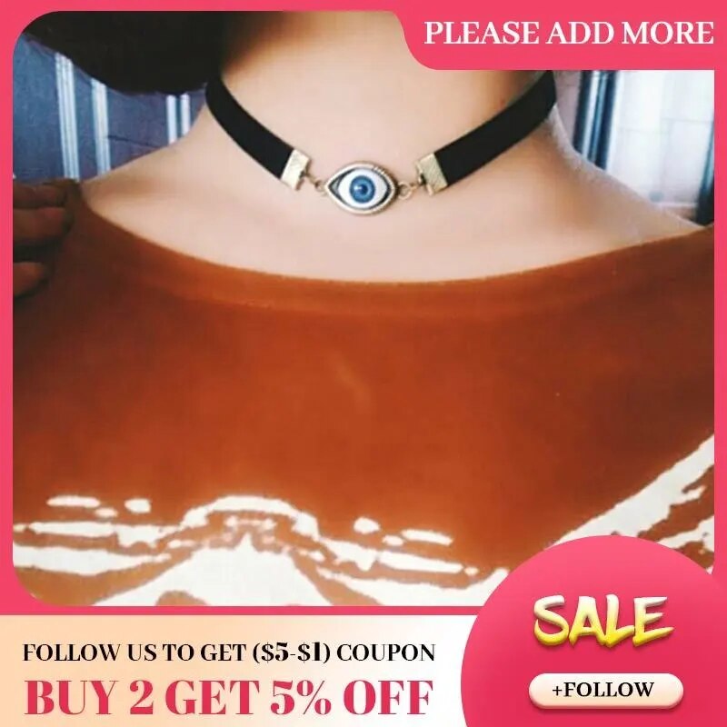 JOUVAL Harajuku Chokers Necklaces For Women Black Velvet Vintage Halloween Gothic Goth Devil Demon Eye Chain Pendant Jewelry