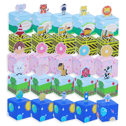 Favor Box For Kids Birthday Party 5pcs Donut Mermaid Farm Animal Swan Space Candy Gift Bags Jungle Safari Treat Box Baby Shower