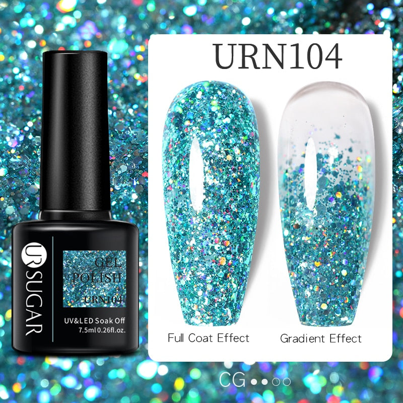 UR SUGAR 7.5ml Glitter UV Gel Nail Polish Glitter Sequins Soak Off UV Gel Varnish Colorful Nail Gel Polish DIY Nail Art Polish