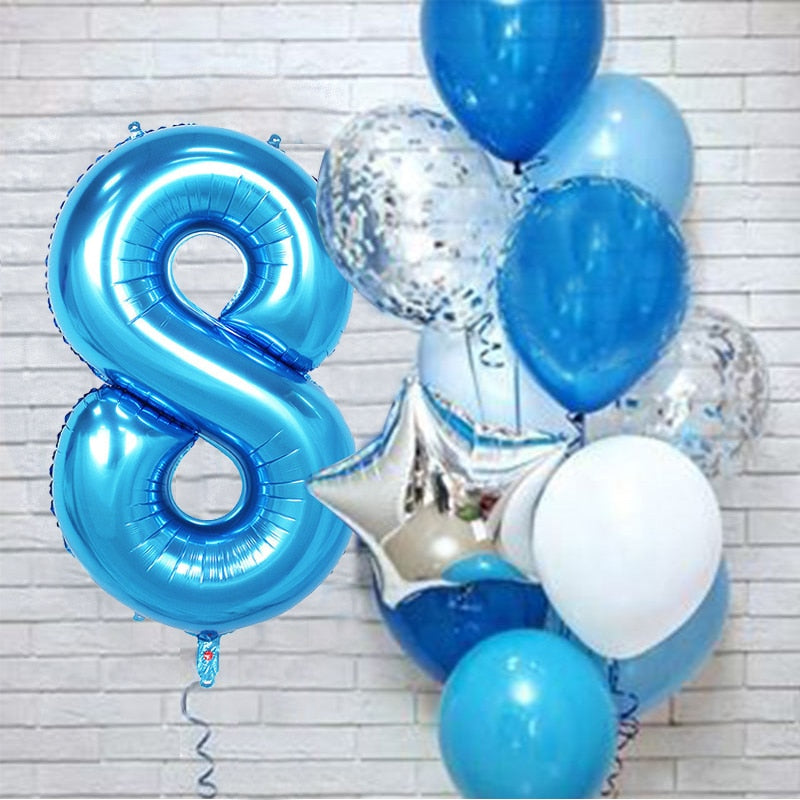 12Pcs/set Blue Number Foil Latex Balloons for Kids Birthday Party Decoration 1st One Year Birthday Boy Decor Baby Shower Balloon