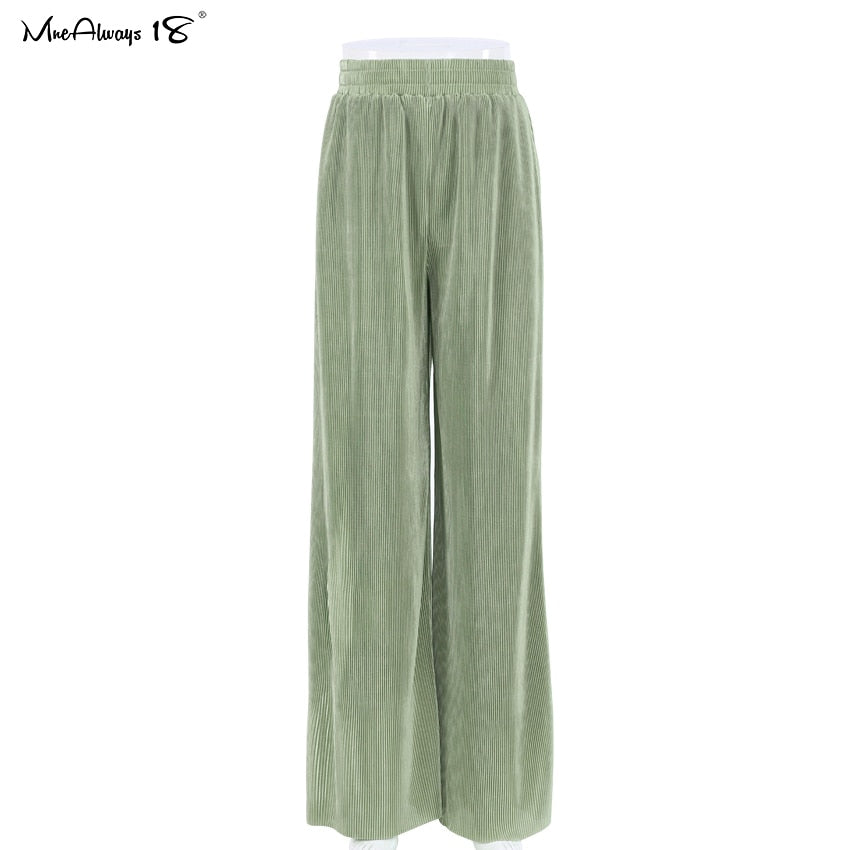 Beige Pleated Wide Leg Pants Womens Pants Fashion Casual Loose Trousers Office Lady Elegant Long Palazzo Pants