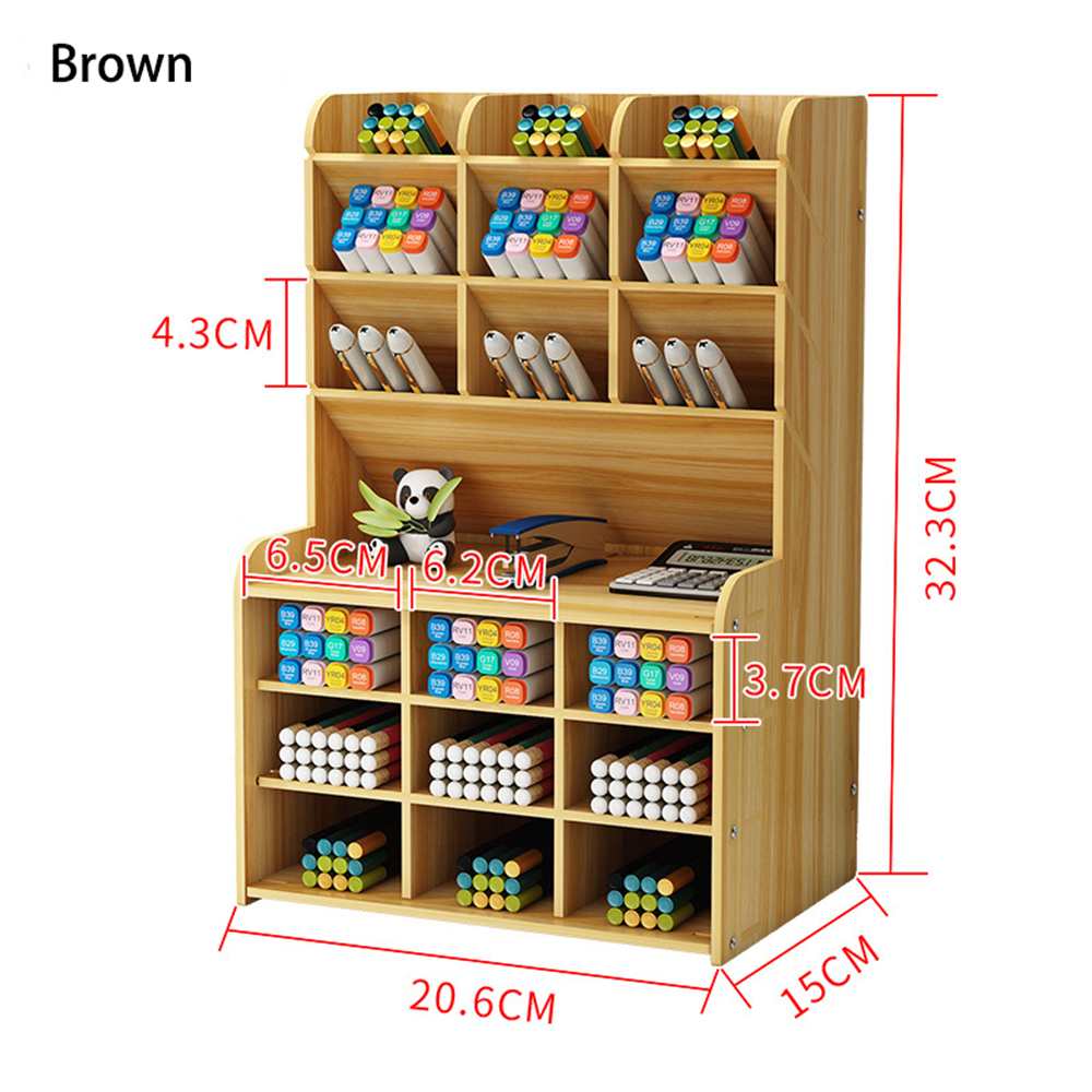 Creative Multi-function Wooden Desktop Pen Holder Office School Stationery Storage Stand Case Desk Pen Pencil Organizer