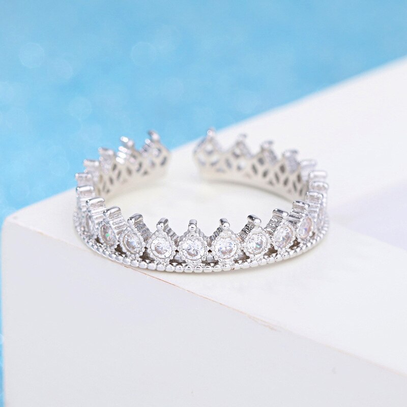 LYNNE Jewelry New Trendy Romantic Crown CZ 925 Sterling Silver Rings Fine Gear Design Zircon Adjustable Ring Women Birthday Gift