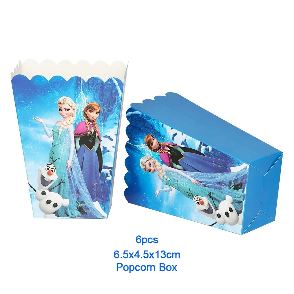 6Pcs 14*9*6cm Disney Frozen Theme Popcorn Boxes Kids Girls Birthday Party Decoration Disposable Popcorn Box Candy Box Supplies