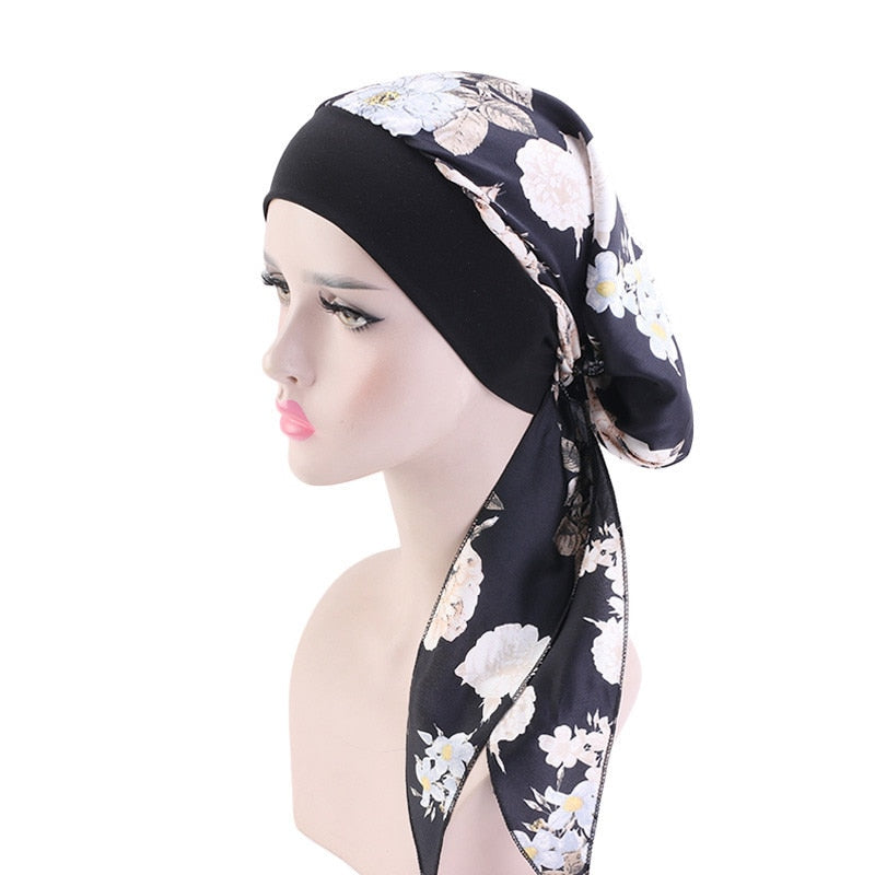 Printed flowers women inner hijabs cap muslim head scarf turban bonnet ready to wear ladies wrap under hijab caps