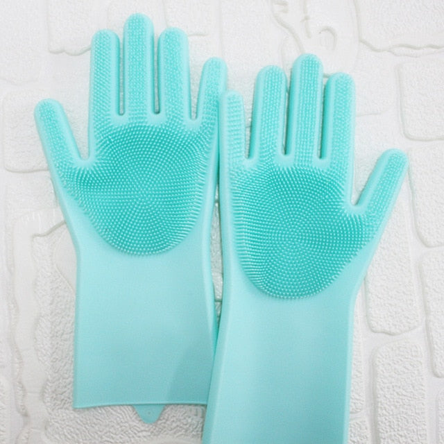 Magic Silicone Dishwashing Scrubber Dish Washing Sponge Rubber Scrub Gloves Kitchen Cleaning 1 Pair