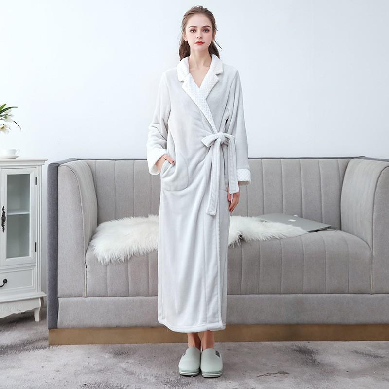 Winter Flannel Soft Kimono Gow Ultra Large Long Bathrobe Nightwear Thick Warm Women Sleepwear