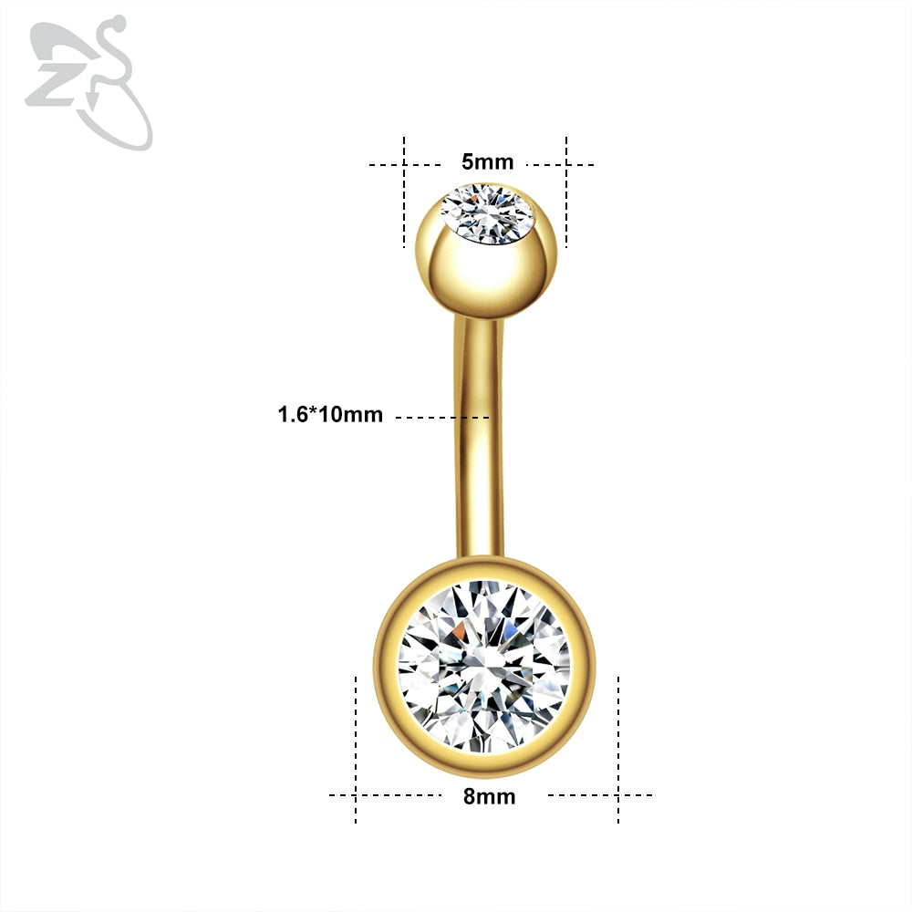 1 Piece Gold Color Stainless Steel Belly Ring Flower Heart CZ Crystal Navel Belly Button Rings Butterfly Navel Piercings