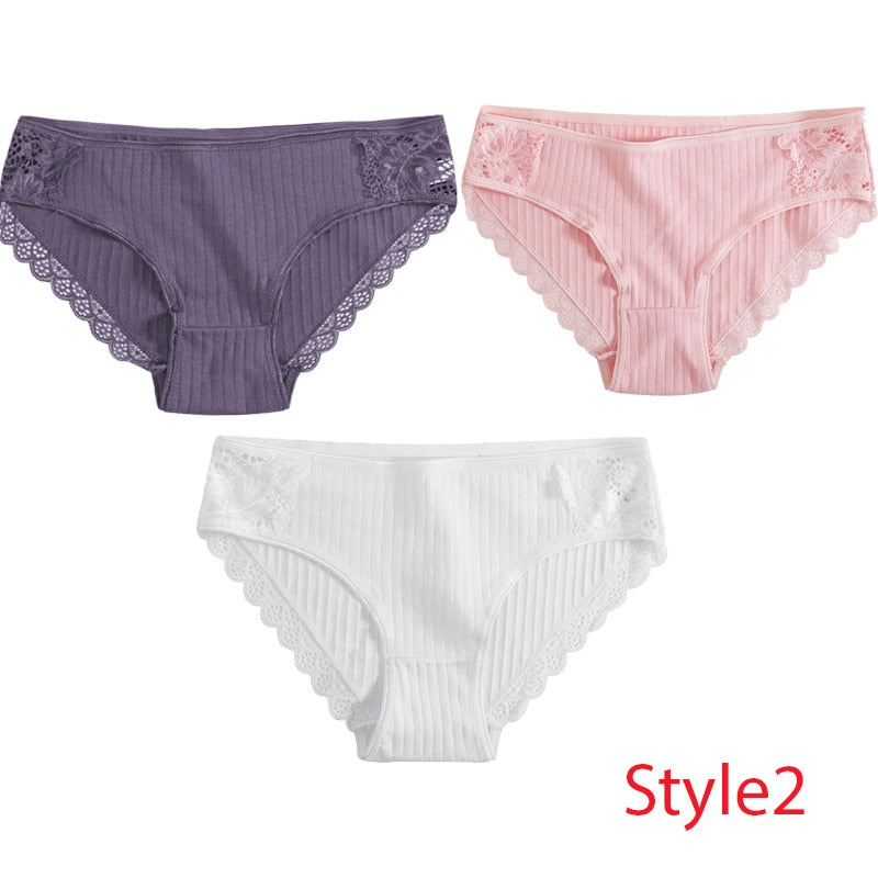 3PCS/Set Cotton Underwear Women's Panties Comfort Underpants  Floral Lace Briefs For Woman Sexy Low-Rise Pantys Intimates M L XL