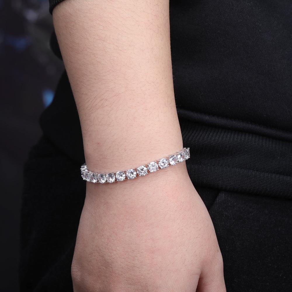 3MM-6MM Spring Buckle Tennis Chain Iced Out Cubic Zirconia 1 Row Tennis Chain Bracelet Men And Women Hip Hop Jewelry