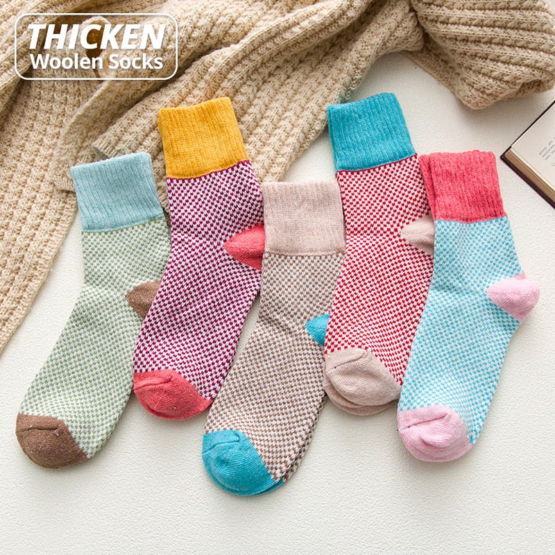 cBrand Thicken Women Winter Socks Warm Rabbit Wool Girl's Sox High Quality Cotton Casual Harajuku Stars Pattern socks 5Pairs