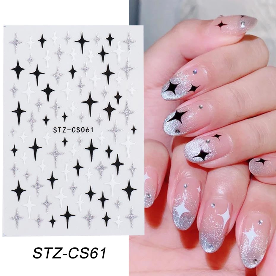 1pcs 3D Nail Sticker Black Heart Love Self-Adhesive Slider Letters Nail Art Decorations Stars Decals Manicure Accessories