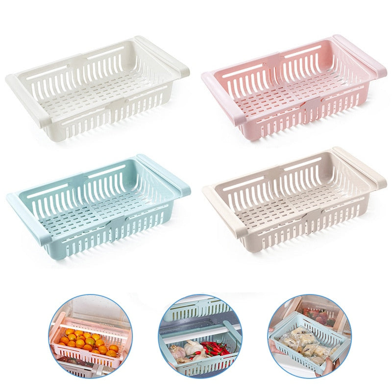 Fridge Storage Rack Basket Adjustable Kitchen Organizer Pull-out Drawer Basket Refrigerator Storage Shelf Kitchen Accessori