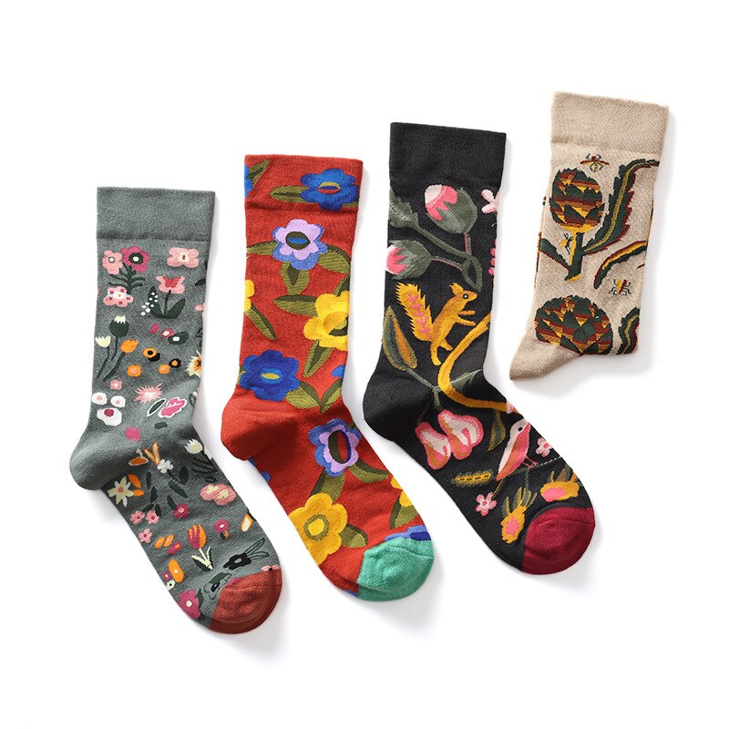 Chic Jacquard Breathable Combed Cotton Socks Women Men Cartoon Flowel Graffiti Tide Sock Streetwear Casual Skateboard Socks Sox