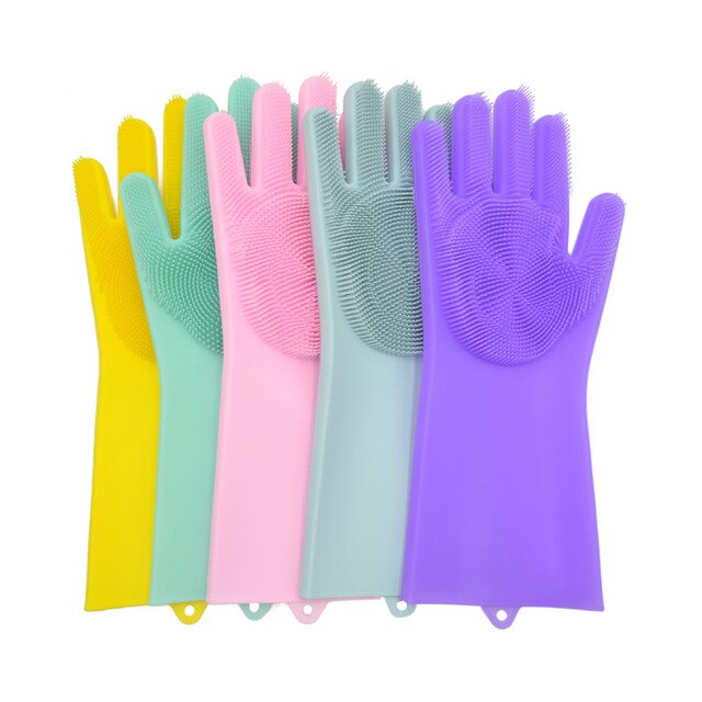 Magic Silicone Dishwashing Scrubber Dish Washing Sponge Rubber Scrub Gloves Kitchen Cleaning 1 Pair