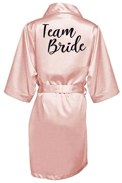 new bride bridesmaid robe with white black letters mother sister of the bride wedding gift bathrobe kimono satin robes