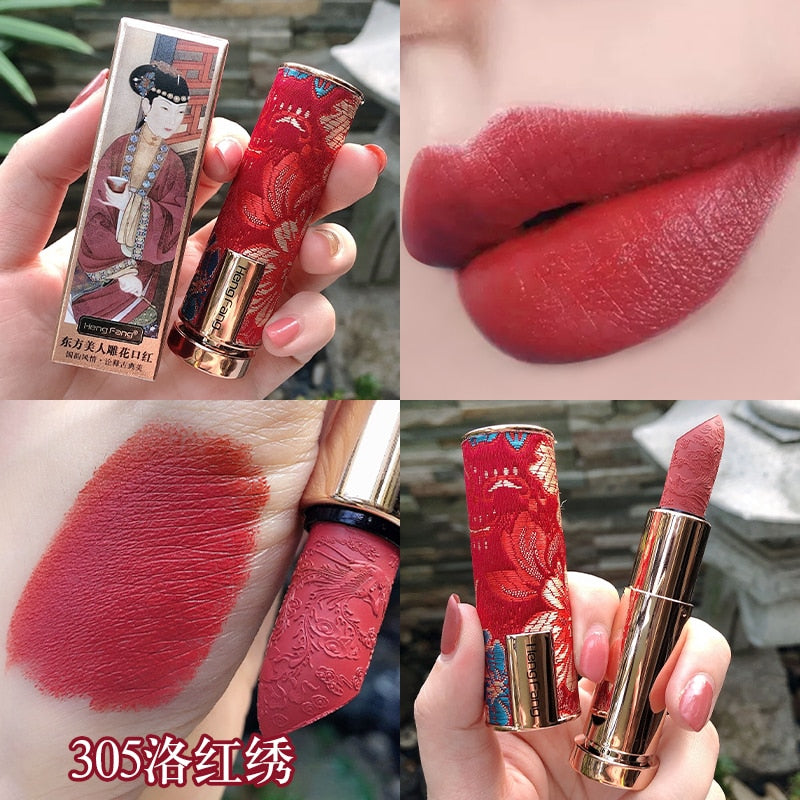 Oriental Classical Beauty Vintage Velvet Lipstick Matte Pigmented Waterproof Lasting Lip Makeup Silky touch Charming Cosmetics