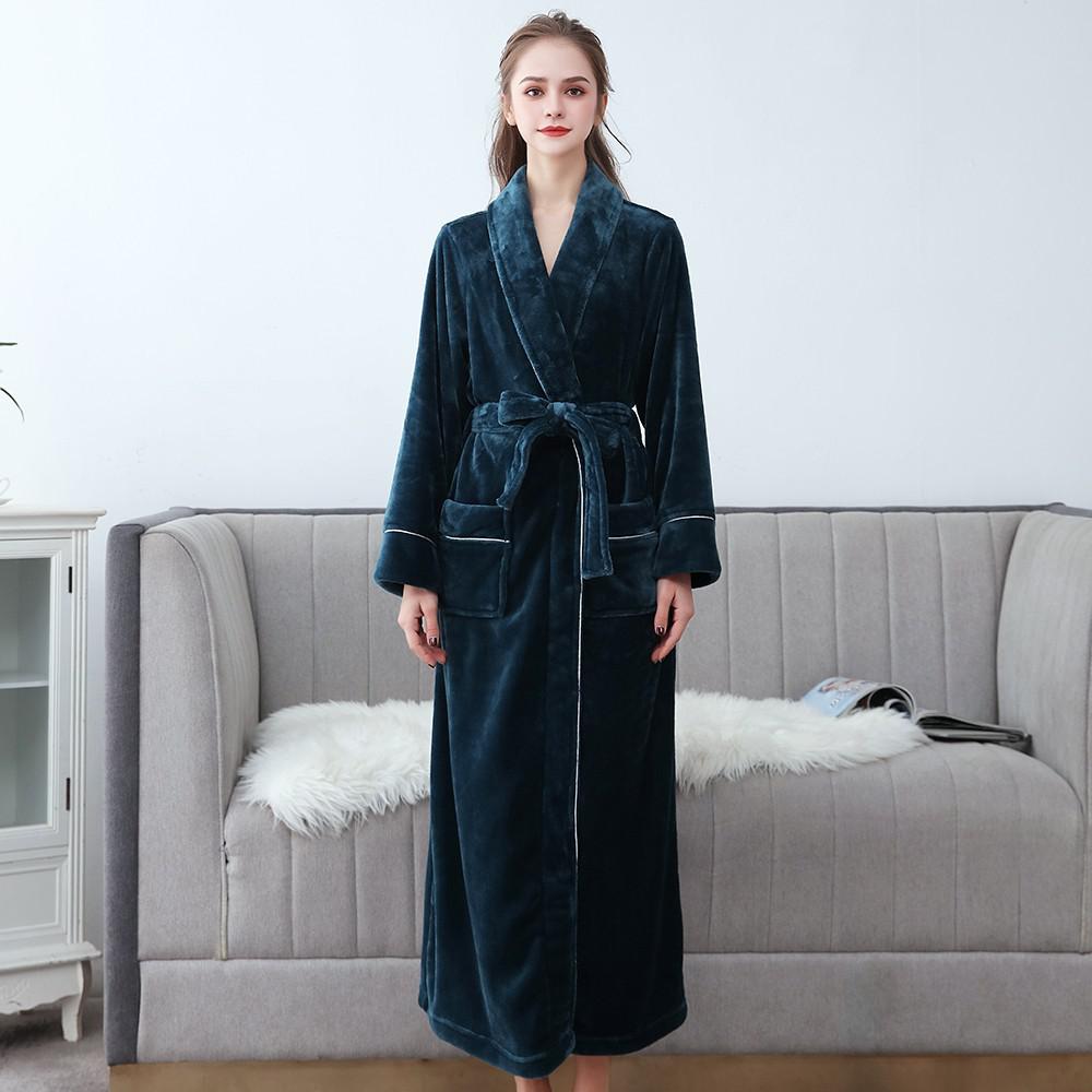 Winter Flannel Soft Kimono Gow Ultra Large Long Bathrobe Nightwear Thick Warm Women Sleepwear