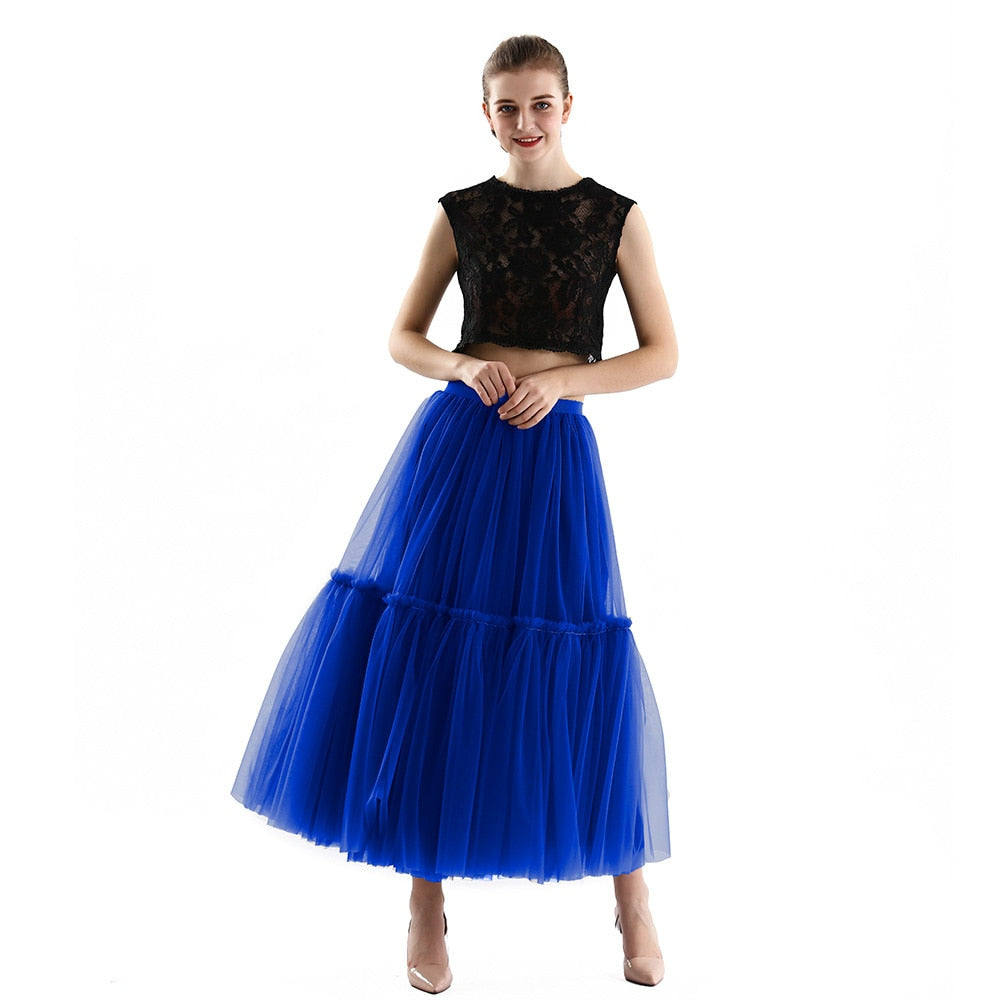 Maxi Long Tulle Skirts for Women Black Gothic Pleated Skirt Casual Party Fairycore Summer Winter Falda Mujer