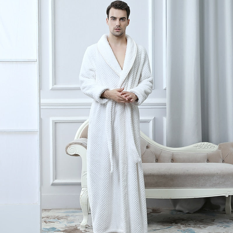 Winter Long Coral Fleece Bathrobe Kimono Warm Flannel Bath Robe Men Cozy Robes Night Sleepwear Women Dressing Gown