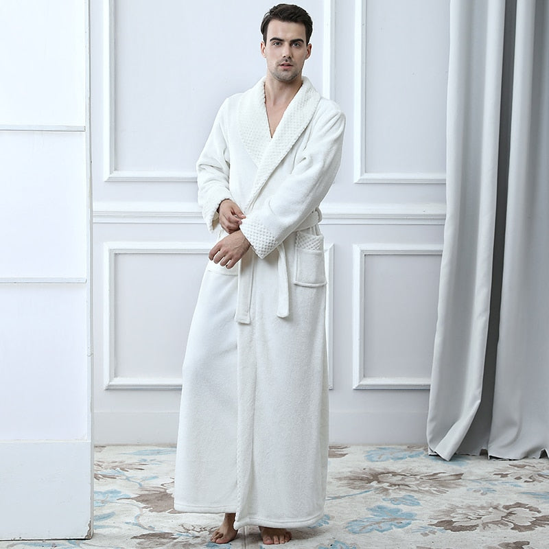 Winter Long Coral Fleece Bathrobe Kimono Warm Flannel Bath Robe Men Cozy Robes Night Sleepwear Women Dressing Gown